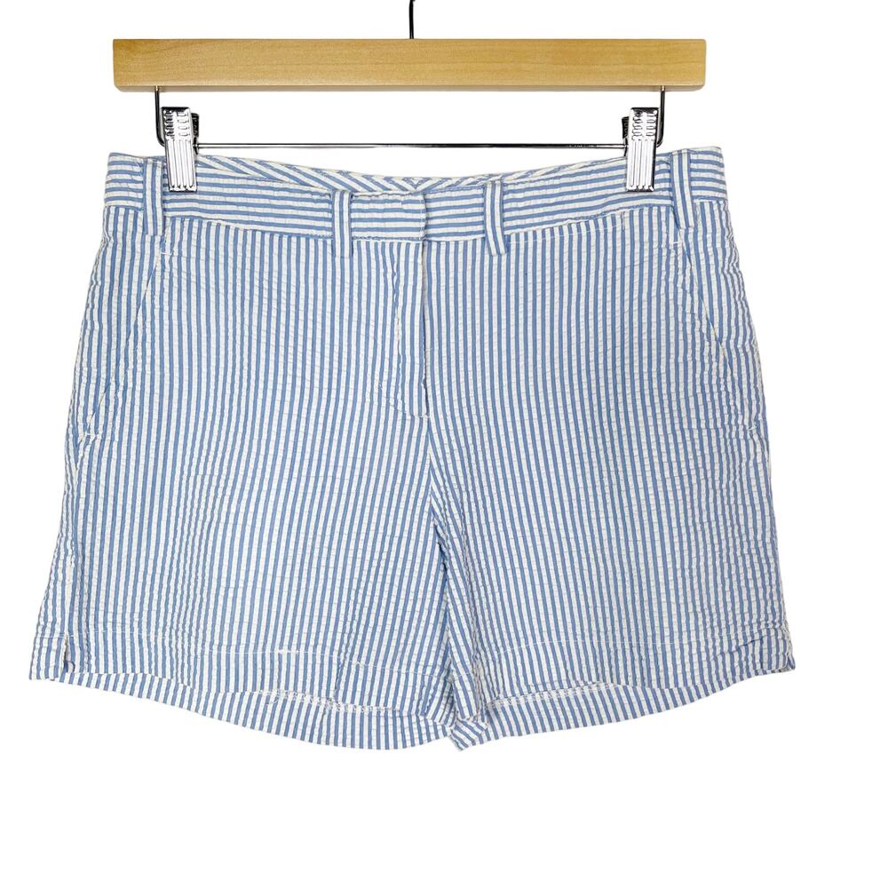 Tailor New York Womens Size 4 Blue White Seersucker Striped Cotton Shorts